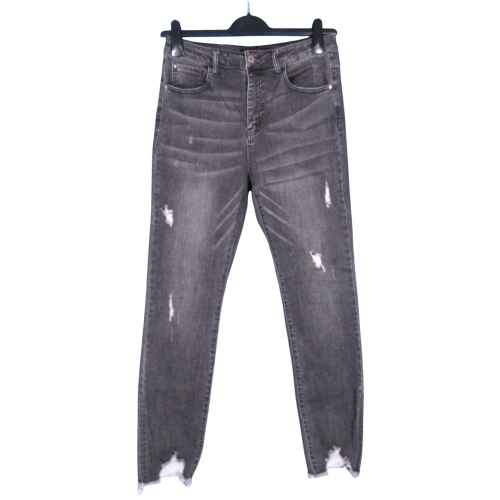 RISEN High-Rise FADED BLACK Destroyed SKINNY LEG Stretch DENIM JEANS Sz 31/13